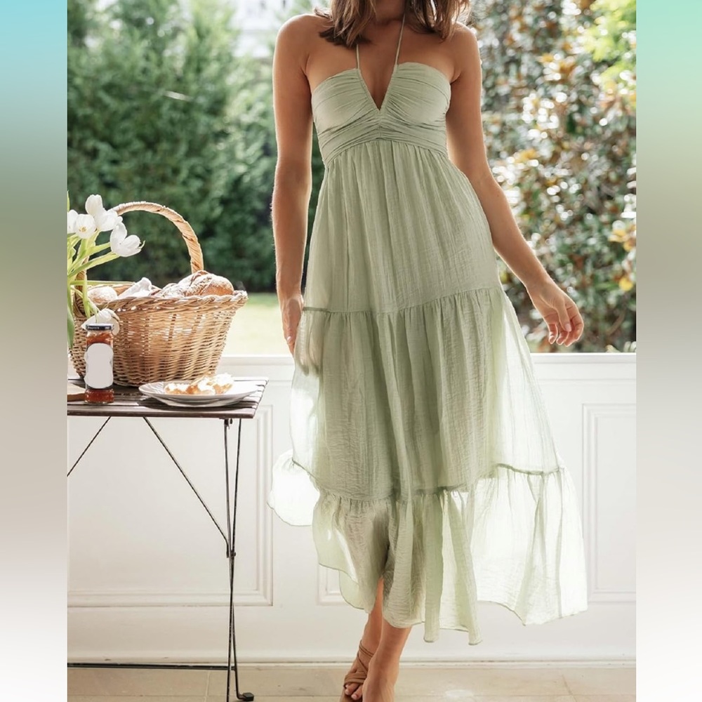 Sage green halter dress. Looks like free people